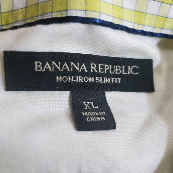 Banana Republic Men's Slim Fit Non Iron Long Sleeve Yellow Check Shirt Sz XL - Picture 5 of 8